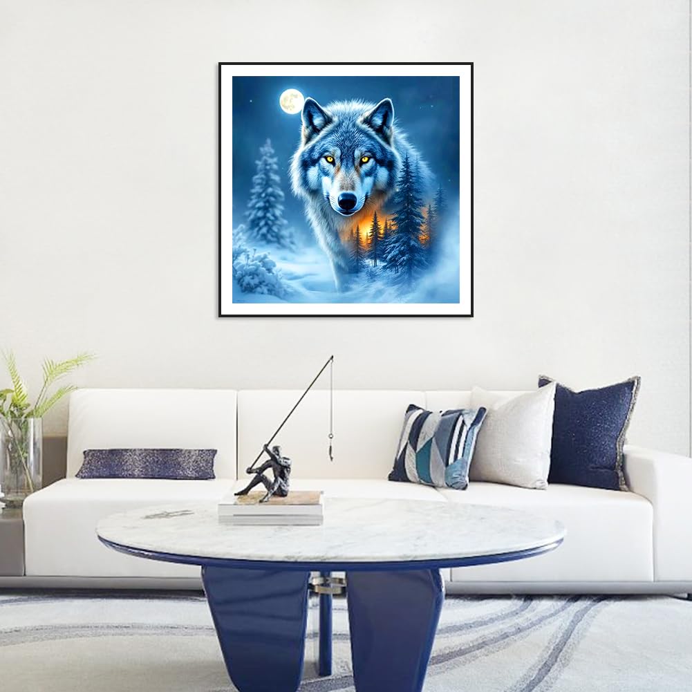 FHBUBPUP Wolf Diamond Painting Kits for Adults, Animal Diamond Art Kits for Beginners - DIY Full Drill Round Diamond Dot Gem Art, Craft Gift Suitable for Home Wall Decoration 12×12Inch FHBUBPUP