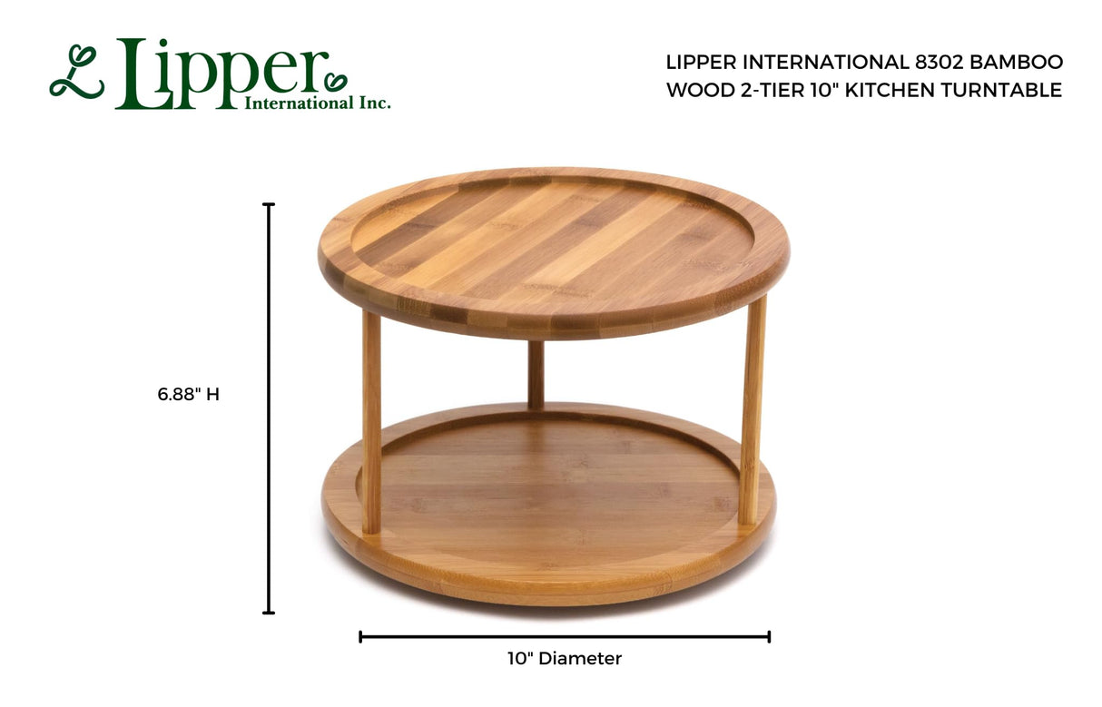 Lipper International 8302 Bamboo Wood 2-Tier 10" Kitchen Turntable Lipper International