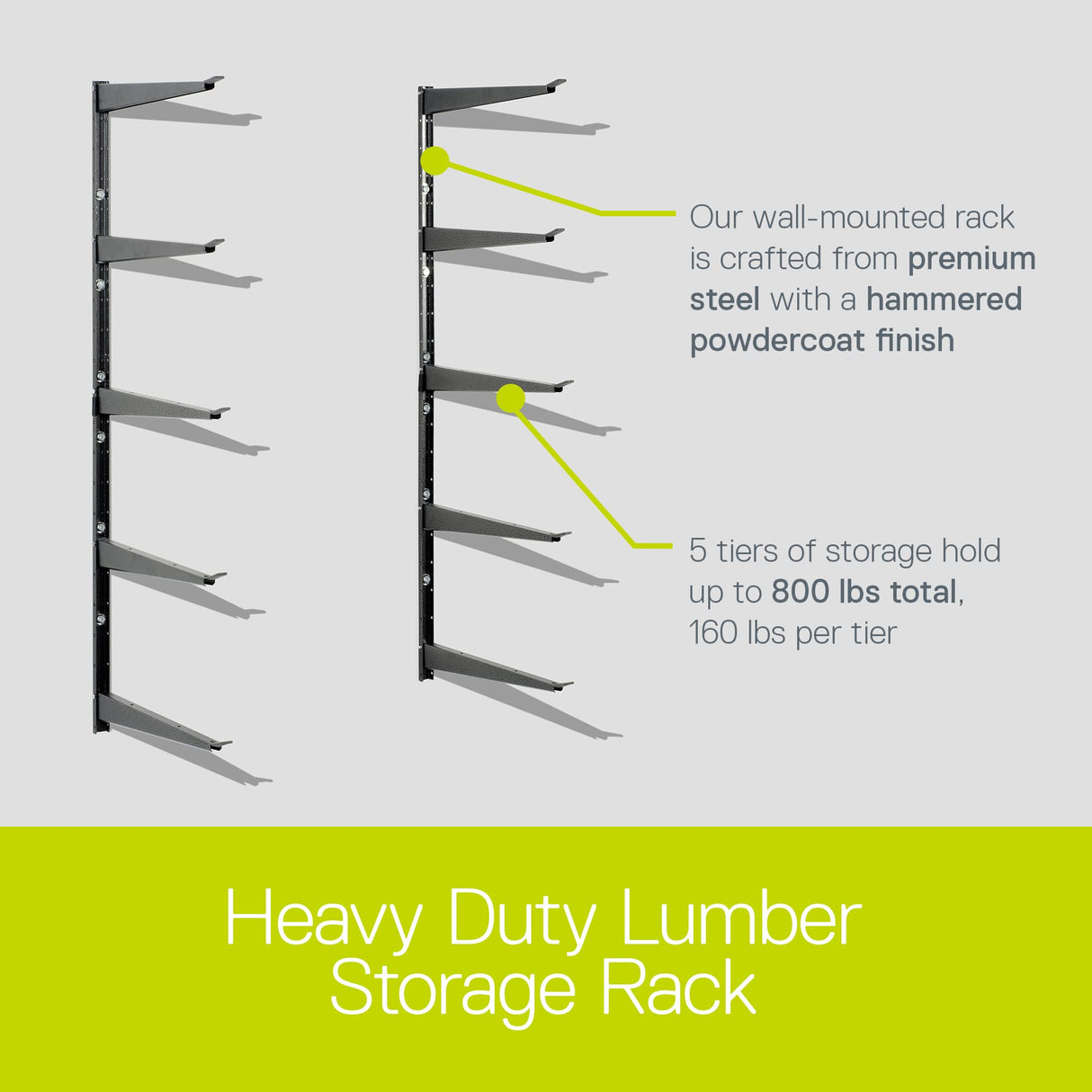 Heavy Duty Lumber Storage Rack by Delta Cycle, Holds Up to 800 lbs - Easy to Install Wood Storage Rack with Fully Adjustable Arms - Steel Construction Storage Solution for Garage, Basement & Pantry Delta Cycle & Home