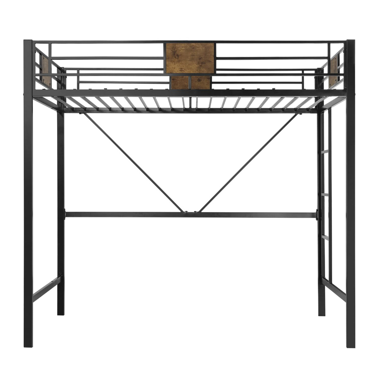 Allewie Black Twin Size Metal Loft Bed Frame with Stairs & Guardrails - Space-Saving Design, No Box Spring Needed Allewie