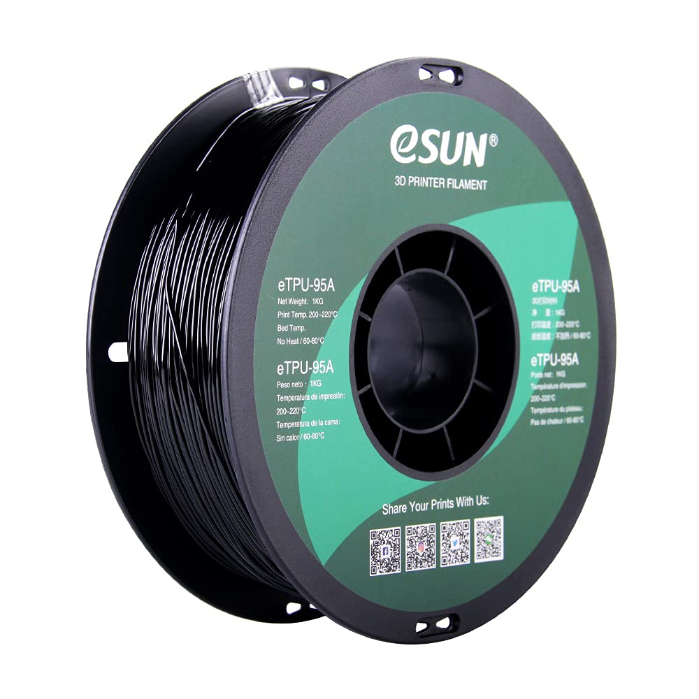 eSUN 1.75mm TPU 95A Flexible 3D Printer Filament 1KG Spool (2.2lbs), Black eSUN