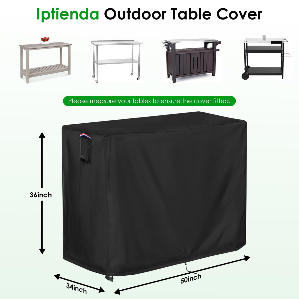 Iptienda Patio Bar Table Cover for Outdoor Console/Buffet Table, 50 Inch Waterproof Prep Table Cover for Grill Cart, Stainless Steel/Metal Table-50"L x 34"W x 36"H Iptienda