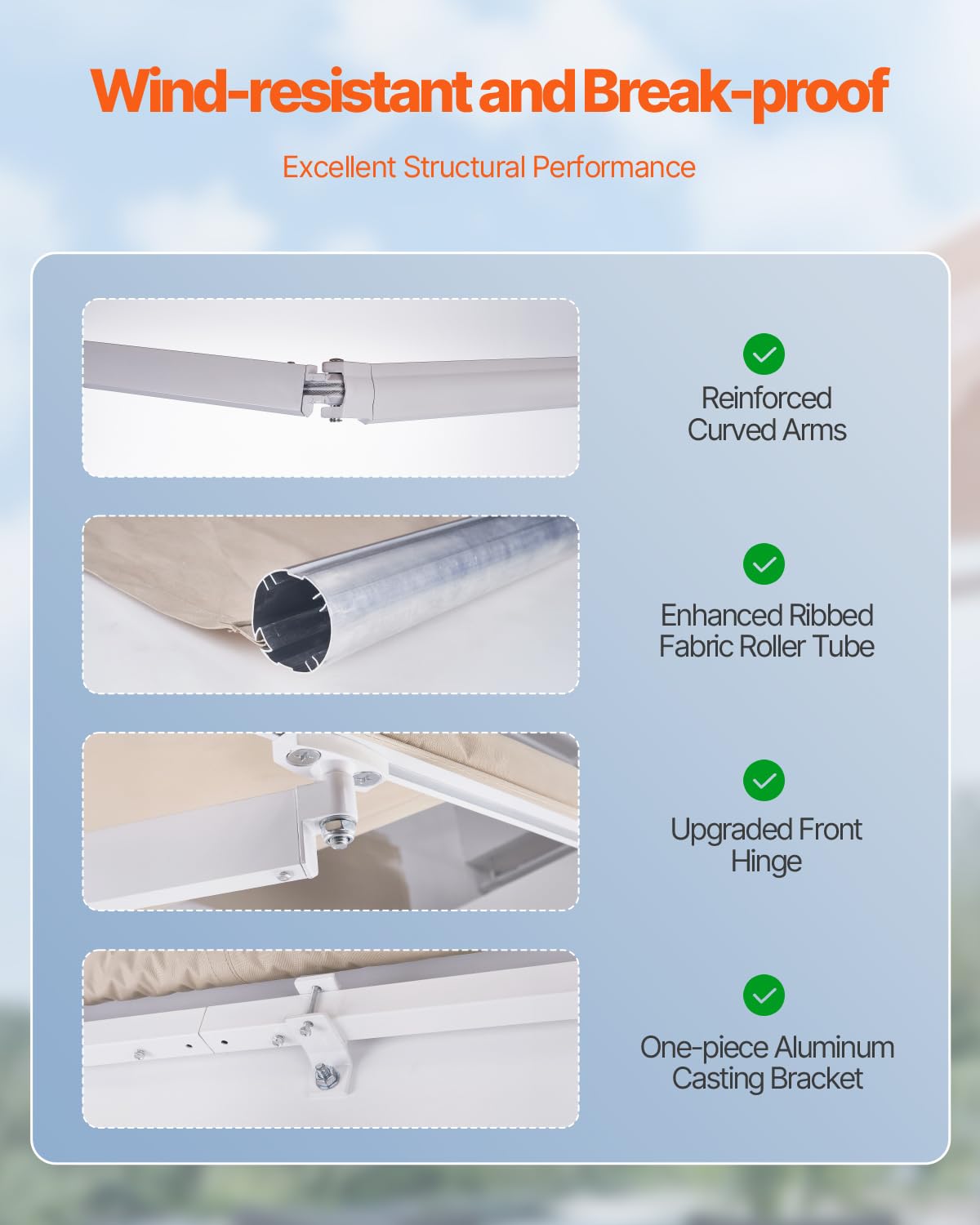 VEVOR Manual Retractable Awning, 12 x 10 ft Outdoor Patio Awning Retractable Sun Shade, Patio Door Window Water-Resistant Polyester Awning Sunshade Shelter with Crank Handle for Balcony, Backyard VEVOR