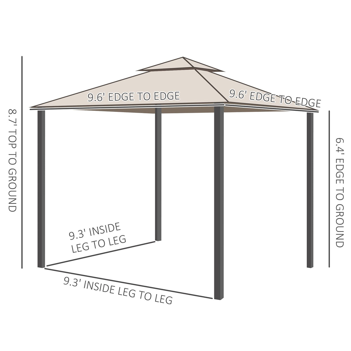 Outsunny 9.6' x 9.6' Patio Gazebo, Outdoor Canopy Shelter with 2-Tier Roof and Netting, Steel Frame for Garden, Lawn, Backyard, and Deck, Taupe Outsunny
