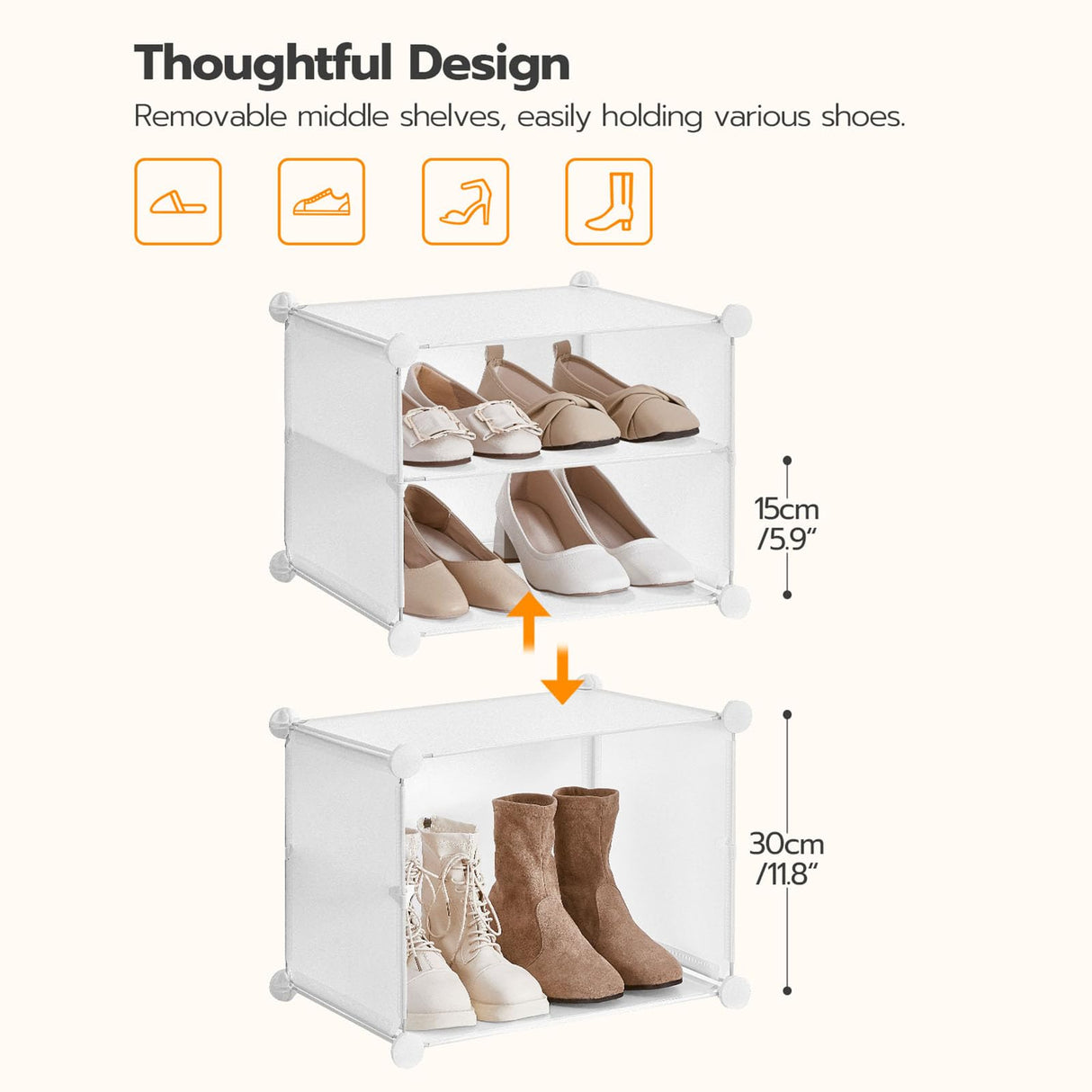 HOOBRO Shoe Rack, 6 Cubes Shoe Organizer with Doors, Plastic Panel Shoe Storage Cabinet for 24 Pairs of Shoes, for Closet, Entryway, Hallway, White WT26SC01G1 HOOBRO