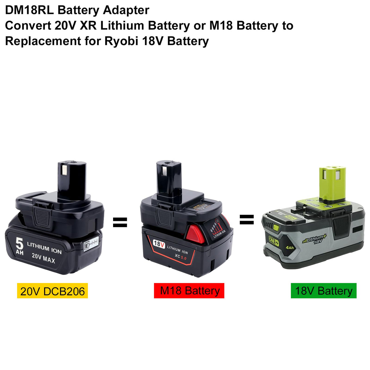 ELEFLY DM18RL Battery Adapter Converter Compatible with 20V Battery & M18 Battery, Compatible with Ryobi 18V Battery ONE+ Tools P108 P189 P190 P197 PBP005 ELEFLY