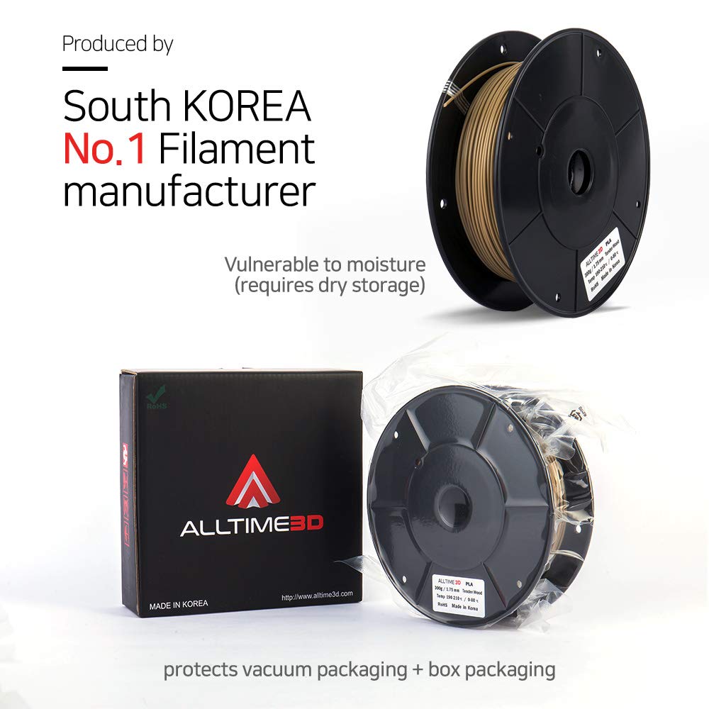 PLA 3D Printing Filament - ALLTIME3D - Tender Wood 300g (0.66lbs) - 1.75mm Dimensional Accuracy +/- 0.05mm 3D Printer Pen for Professional. World Leader in alltime 3D Filament (Tender Wood) ALLTIME3D