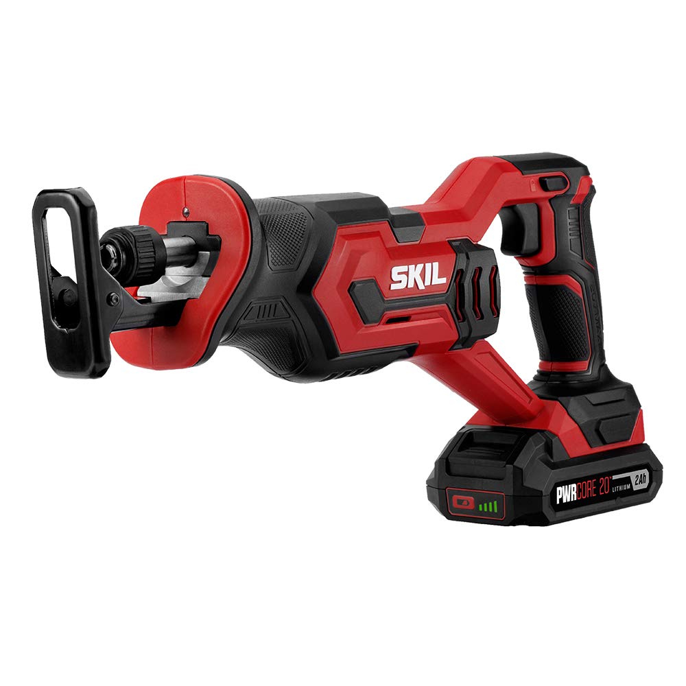SKIL 4-Tool Kit: 20V Cordless Drill Driver, Impact Driver, Reciprocating Saw and LED Spotlight, Includes Two 2.0Ah Lithium Batteries and One Charger - CB739601, White Skil