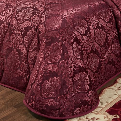 Touch of Class Camelot Luxury Bedding | Robust Burgundy | Matte Satin Damask on Richly Textured Jacquard-Woven Chenille | Designed 3 Piece Set Includes King Quilted Bedspread and 2 King Shams Touch of Class