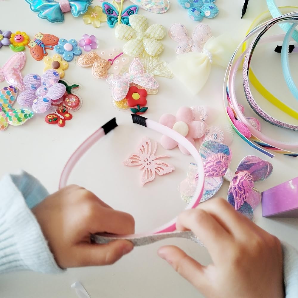 DIY Headband Making Craft Kit for Girls | Make Hairbands with Butterfly Flower Set with 6 Hair Bands 36 Accessories | Creative Activity for Kids 5-12, Birthday Gifts & Arts Projects Generic