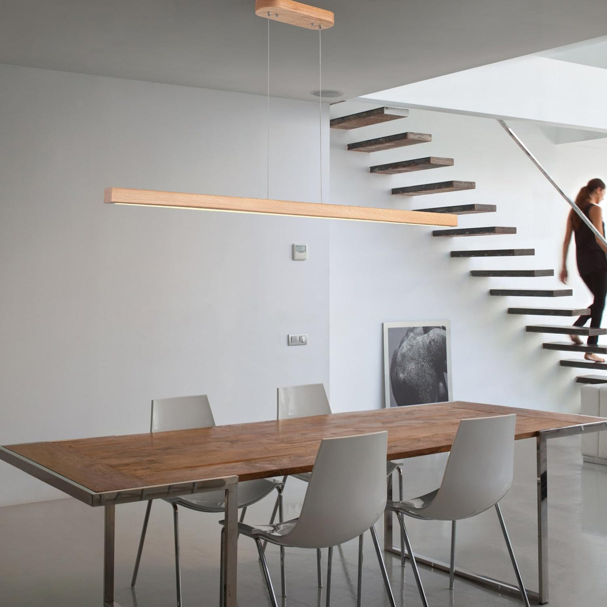 YISDESIGN 71" 60W Wood Linear Pendant Light Fixture Led Dining Room Light Dimmable Hanging Light Fixture for Kitchen Island Dining Room Pool Table Lights Natural YISDESIGN