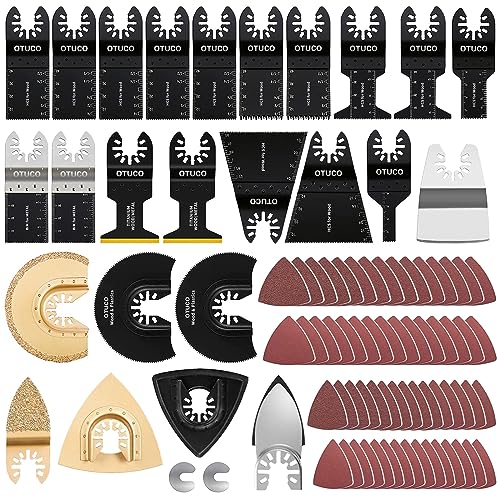 OTUCO 87 Pcs Oscillating Saw Blades, Wood Metal Cutting Multitool Bi-Metal Blades Quick Release Tool Blades Kits Fit for Dewalt, Makita, Ryobi, Rockwell OTUCO