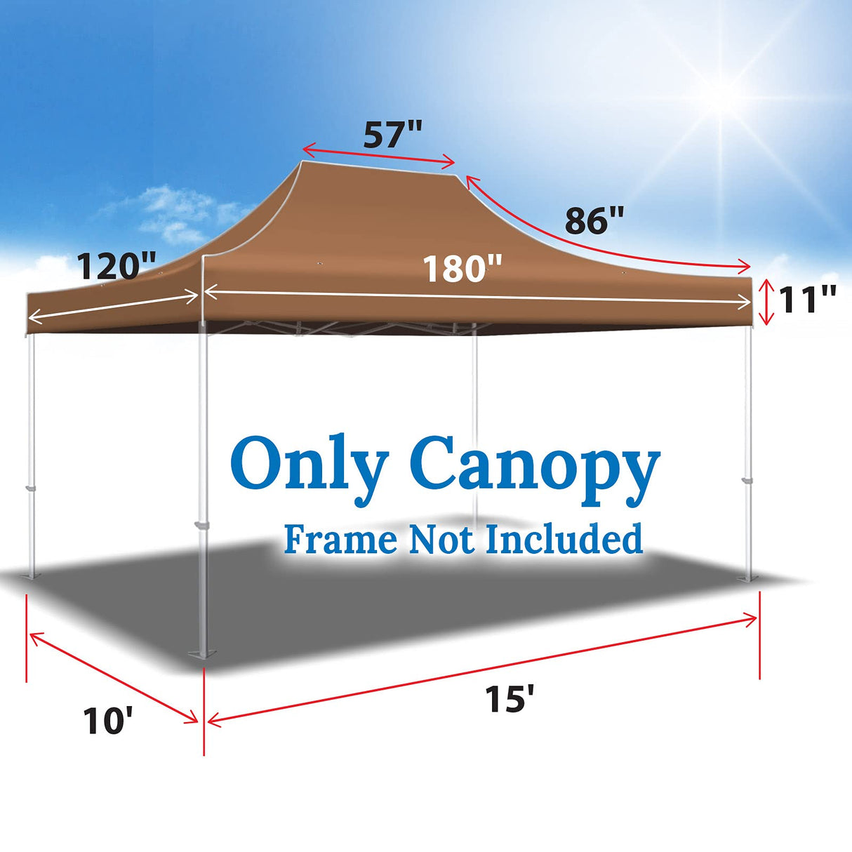 YardGrow 10x15 FT Pop Up Canopy Top Canopy Tent Replacement Top Gazebo Tent Cover ONLY (Brown) YardGrow