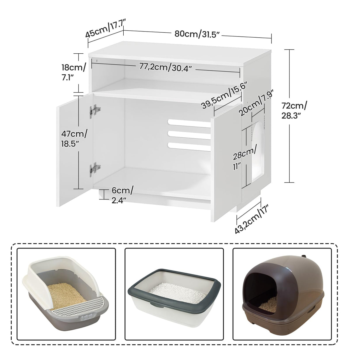 CHOEZON Cat Litter Box Enclosure, Litter Box Furniture Hidden, Versatile Litter Enclosure Furniture with 2 Doors and 1 Entrance, Indoor Cat House for Living Room, Bedroom, White MMW01WB CHOEZON
