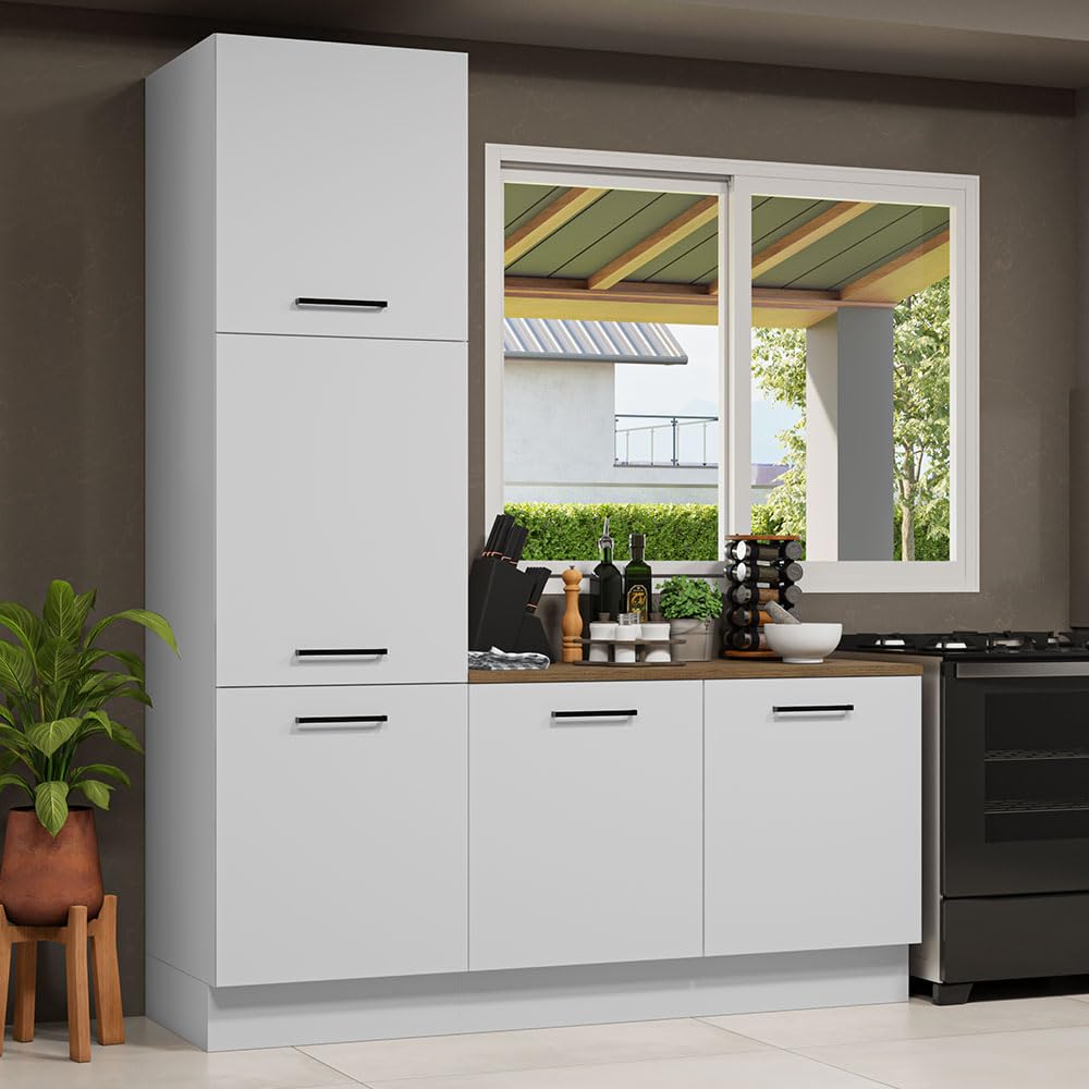 Madesa Hazel Kitchen Set 70" L Pantry Storage and Base Cabinet Engineered Wood Multiple Compartments Organization Unit - White Madesa