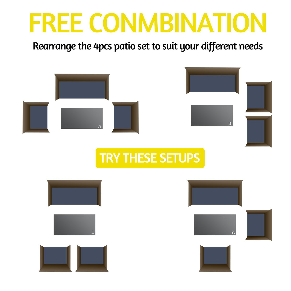 HYDRAGARDEN 4 Piece Outdoor Furniture Set, Patio Wicker Sectional Sofa with Tempered Glass Coffee Table and Cushions, Rattan Conversation Set for Garden Backyard Balcony (Brown Rattan-Blue Cushion) HYDRAGARDEN