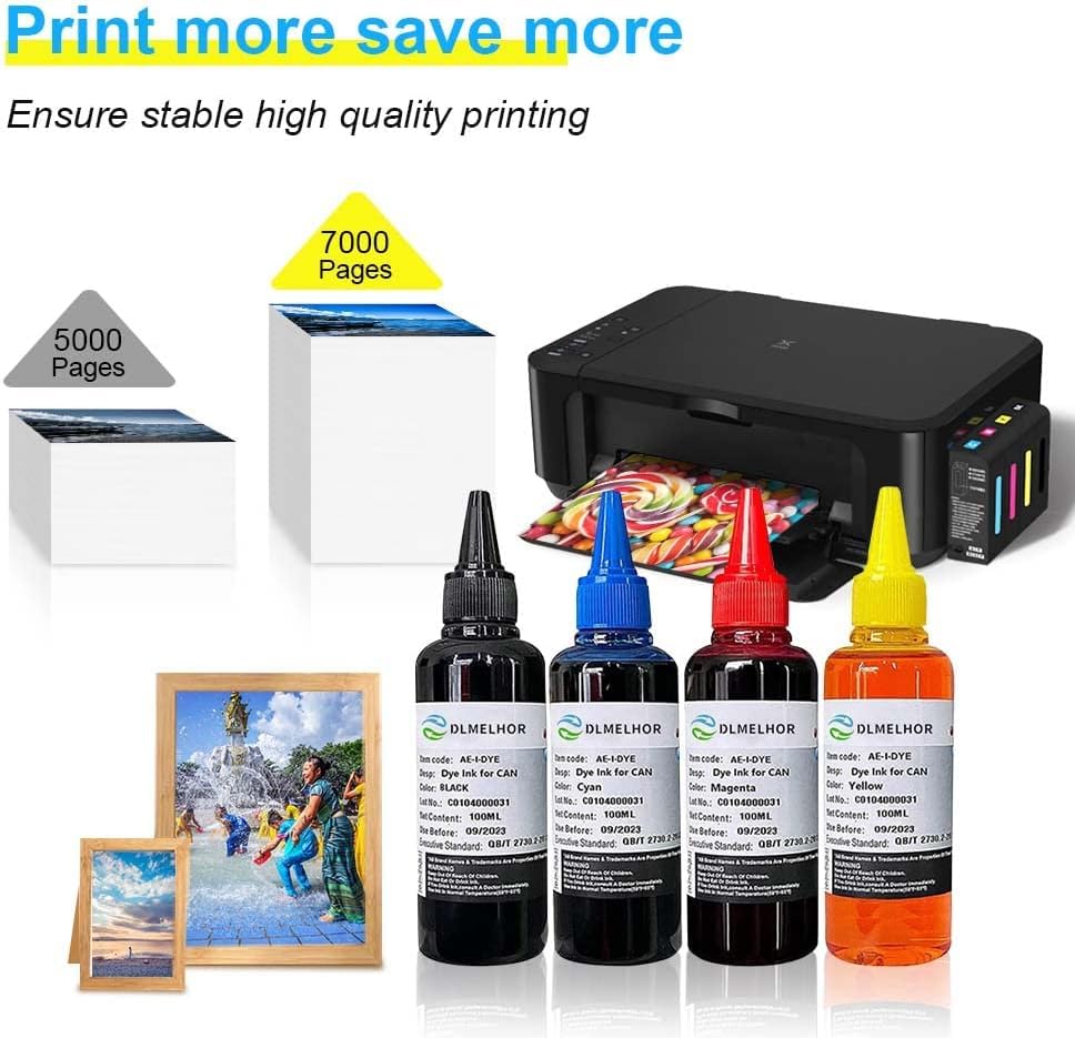 Universal Dye Ink Refill Kit for HP Canon Epson Brother Lexmark Samsung Dell Kodak Inkjet Printers 4 Color Set Compatible Cartridges Refillable Cartridge CISS CIS System with 4 Syringes,400ml DLMELHOR