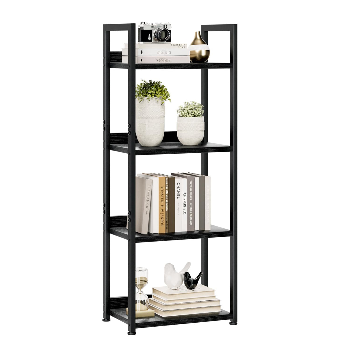 NUMENN Narrow Bookshelf, 4 Tier Bookshelves, Home Office Bookcase Shelf Storage Organizer, Free Standing Storage Shelving Unit for Bedroom, Living Room and Home Office, Black NUMENN