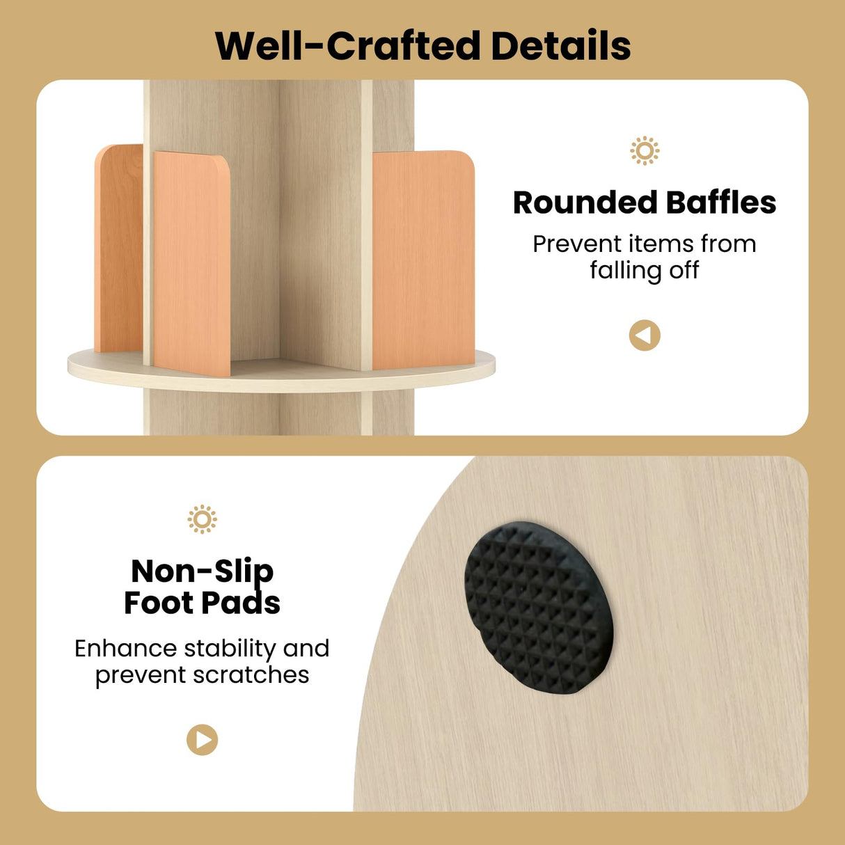 Giantex 2-Tier Rotating Bookshelf, 360° Display Rack w/Dividers & Anti-Falling Baffles, Multifunctional Narrow Floor Standing Bookcase, Book Storage Organizer for Living Room Bedroom, Natural Giantex