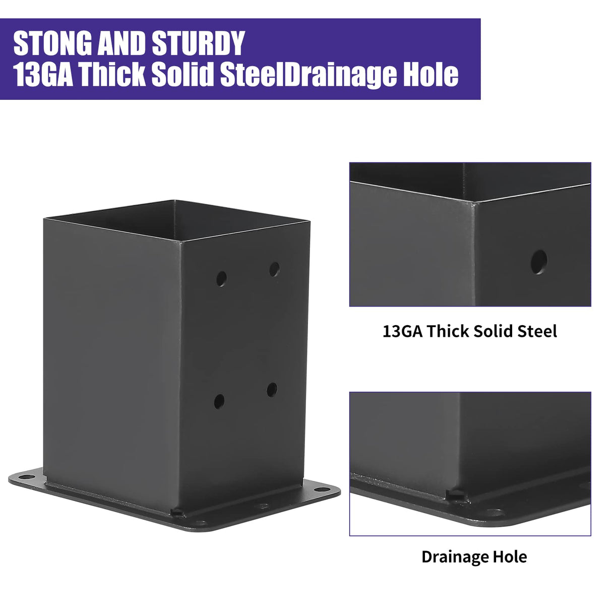 Nrspp 4x4 Post Base, 6 Sets Post Anchor, (Inner Size 3.5"x3.5") Black Metal Powder-Coated Deck Post Base Support for Outdoor Fence,Mailbox,Pergola Brackets Fence Kit Nrspp