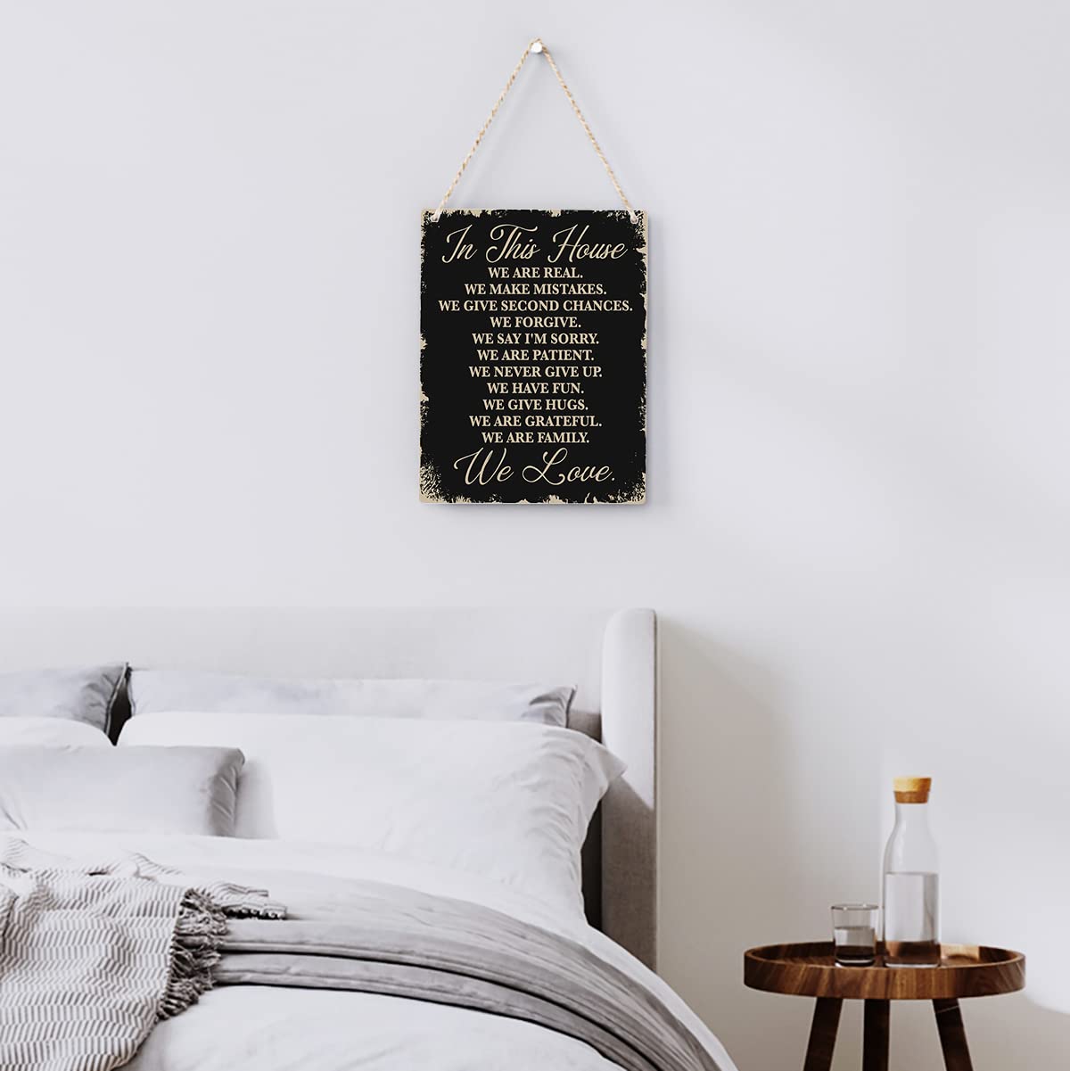 In This House Wooden Hanging Sign, House Rules Signs, Farmhouse Living Room Home Decor Wall Art, Inspirational Family Quote, Scripture Wooden Hanging Sign for Farmhouse Home Wall Art Decoration BELLOWDEER