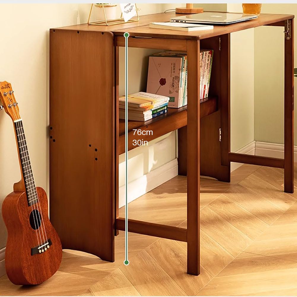 RIVINE Foldable Side Desk Small Space Desk Wood Desk with Storage Shelf Computer Office Desk Bedroom Sofa Side Table(103 * 54cm, Walnut) RIVINE