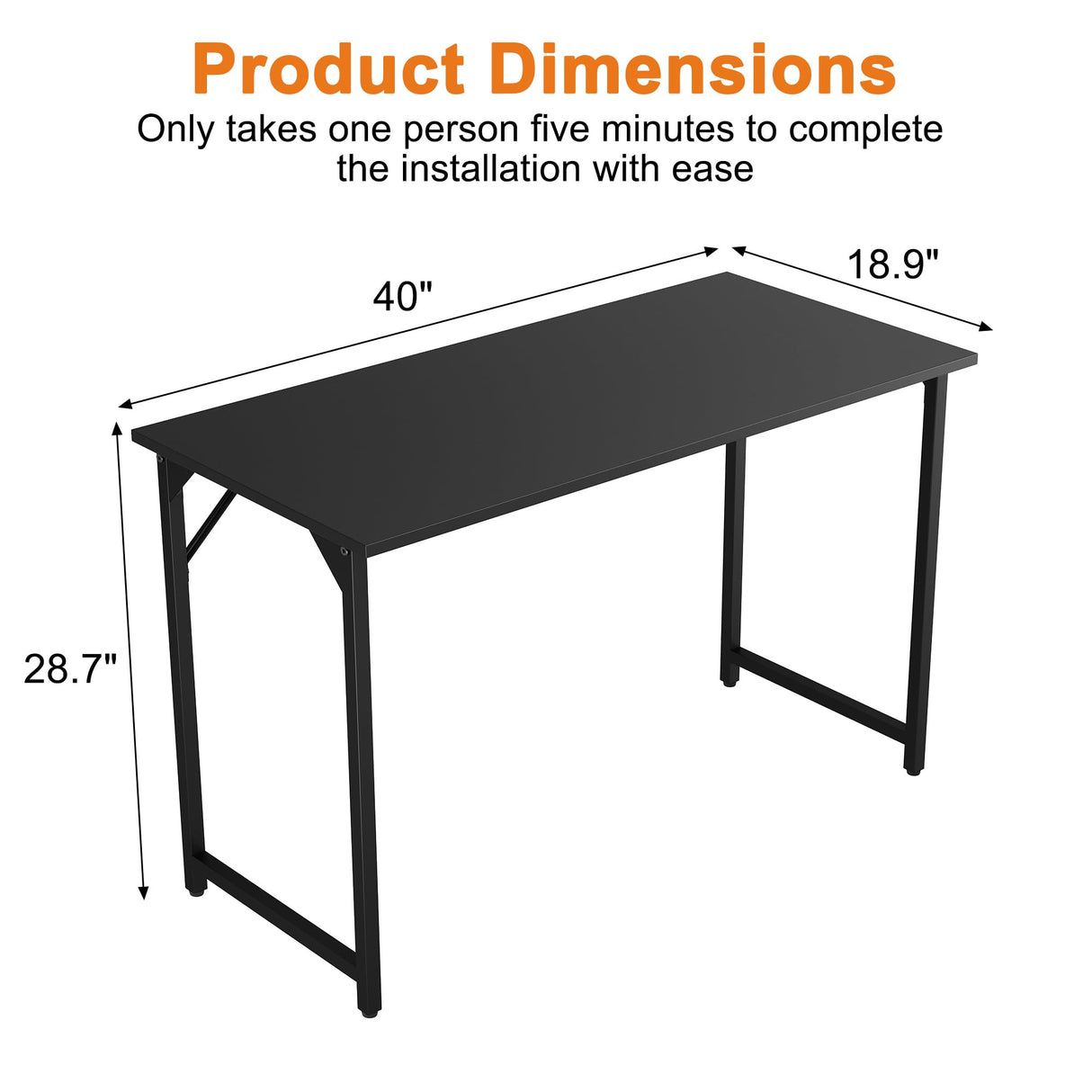 Grandder 40 inch Computer Desk, Small Home Office Desk Study Writing Kid Table, Simple PC Gaming Desk, Adjustable Feet, Black Grandder