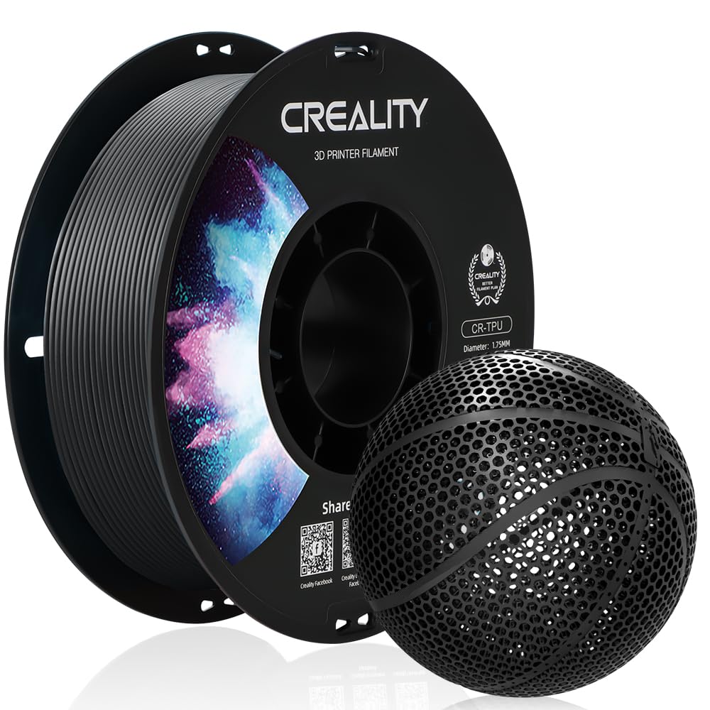Creality TPU Filament Black, Flexible 3D Printer Filament 1.75mm for Airless Basketball, 95A Shore Hardness Good Layer Bonding Performance Dimensional Accuracy +/- 0.03 mm for Most FDM 3D Printers,1kg Creality