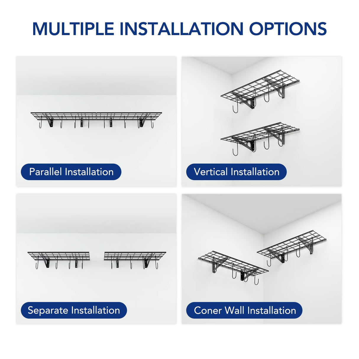 FLEXIMOUNTS Garage Wall Shelving, 2-Pack 1x3 ft, Includes 8 Bike Hooks, Wall Shelf Garage Organization System w/Bike Hangers, Garage Storage Rack, Floating Shelves, 300 lbs Weight Capacity FLEXIMOUNTS