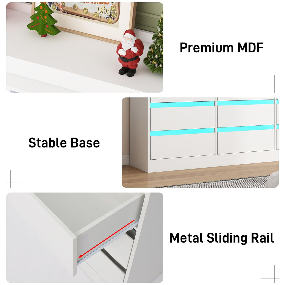 Hlivelood 9 Drawer Dresser with Power Outlet & LED Light, Modern Chest of Drawers for Closet Modern Large Dresser Organizer Cabinet for Bedroom, Living Room, White Hlivelood