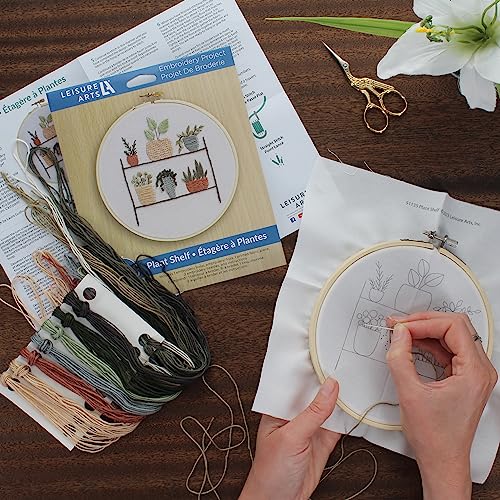LEISURE ARTS Embroidery Kit 6" Plant Shelf - Embroidery Kit for Beginners and Adults, Cross Stitch Kits with Patterns, DIY Starter Set for Seasonal Craft Projects