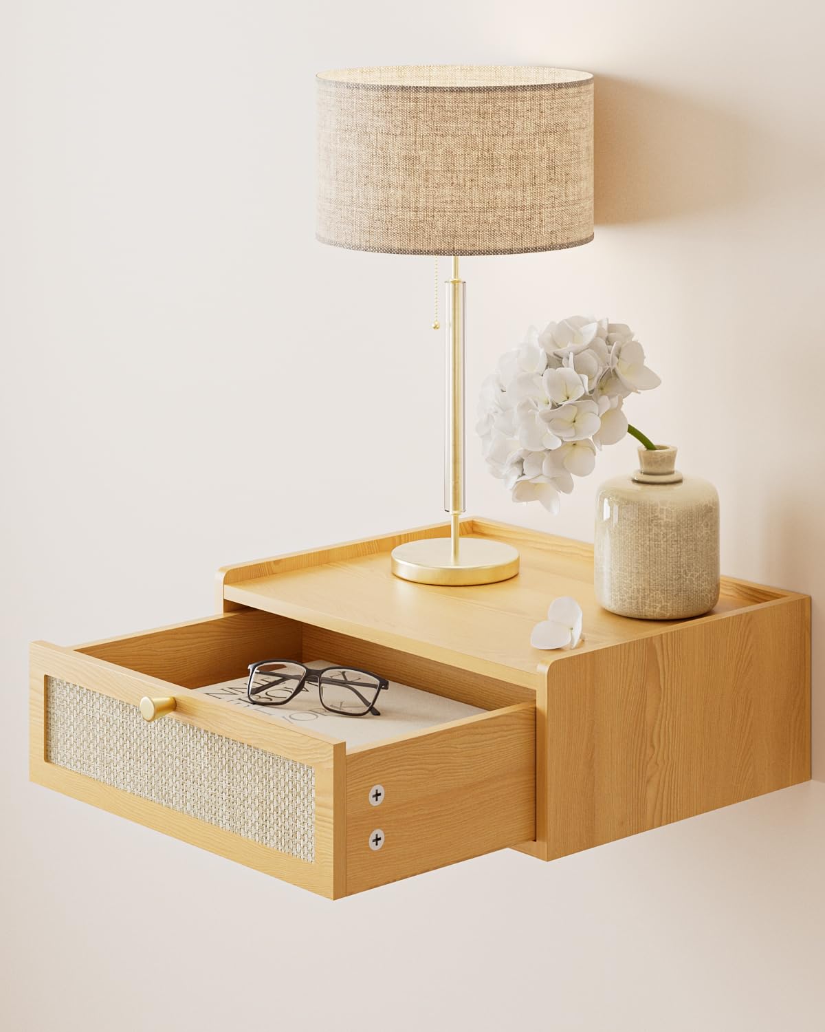 AEPOALUA Floating Nightstand,Wall Mounted Night Stand with Drawer,Small Floating Shelves,Floating Wood Bedside Table for Bedroom、Living Room、Bathroom AEPOALUA