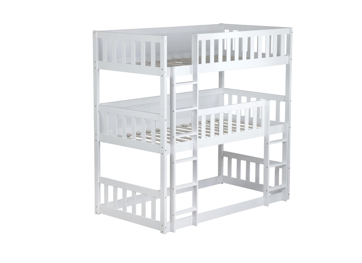 Bellemave Solid Wood Triple Bunk Bed for 3 Kids,Twin Over Twin Over Twin Triple Bunk Bed with Two Built-in Ladders,Detachable,White Bellemave