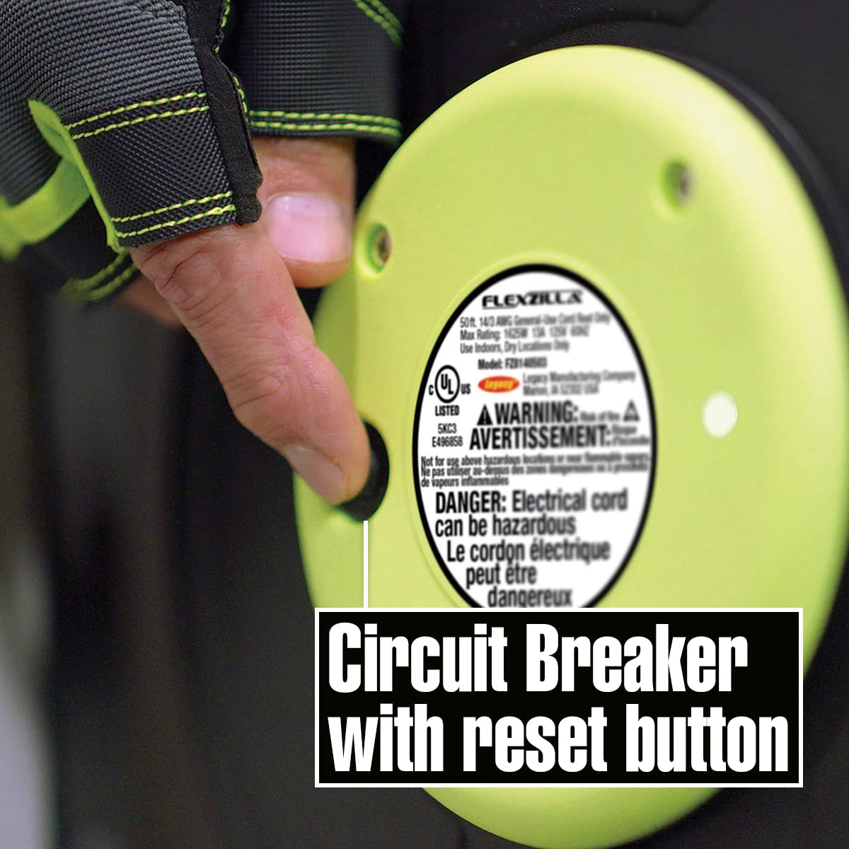 Flexzilla Retractable Extension, 14/3 AWG SJTOW, 50', Grounded Triple Tap Outlet Electric Cord Reel, ZillaGreen, FZ8140503 Flexzilla