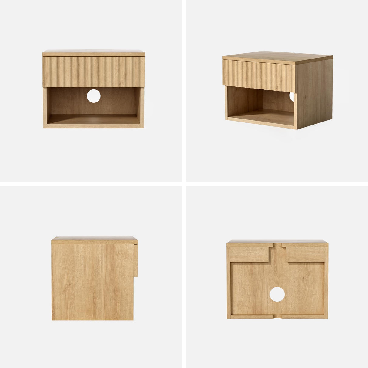 EYYTHUNG Floating Nightstand with Drawer, Modern Small Night Stand with Fluted Door and Open Storage Shelf Wall Mounted Bedside Table for Bedroom, Entryway Natural Oak EYYTHUNG