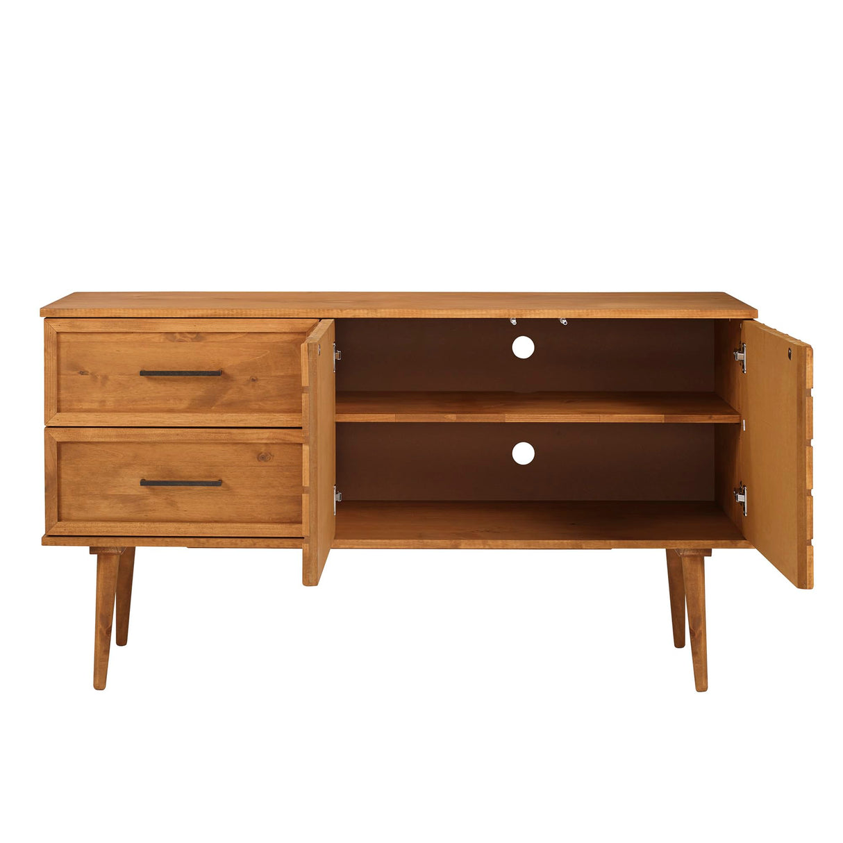 Walker Edison Deluca Boho Solid Wood 2 Door Sideboard with Prism Detail, 58 Inch, Caramel Walker Edison