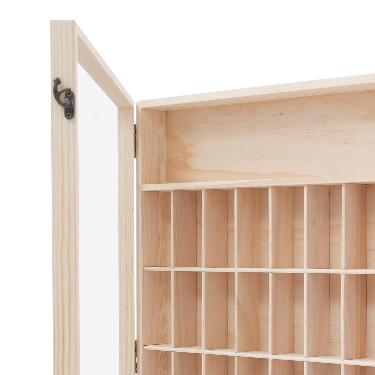 LOONGWEIA Wall Mount Wooden Display Case, 6 Tier Minifigure Display Cabinet with Acrylic Door Miniature Curio Cabinet with 50 Small Compartments for Mini Figures Collectibles Action Figures LOONGWEIA