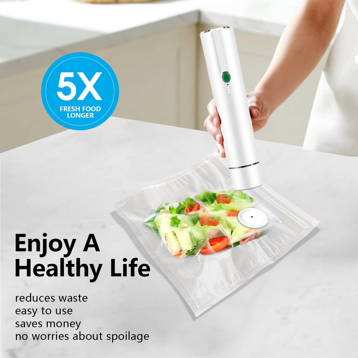 Vixino Vacuum Sealer, vacuum sealer for food, handheld vacuum sealer, compact vacuum sealer(Vacuum Sealers+ 30 reusable vacuum seal bags) Vixino