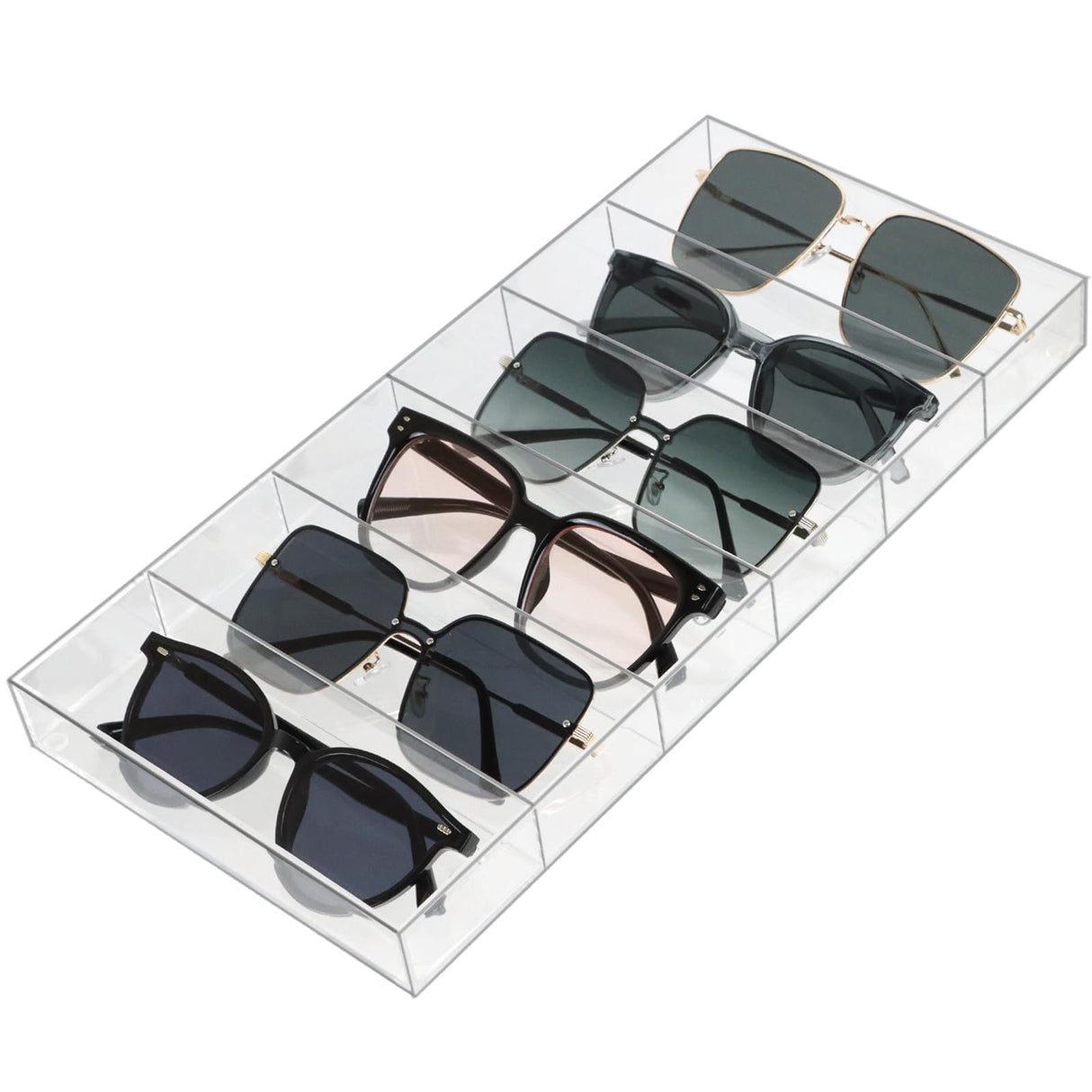 ZEXALOR Clear Drawer Organizer, 6 Sections Eyeglass Sunglasses Organizer Holder, Drawer Dividers Office Desk Tray Bathroom Makeup Jewelry Trays (14×7×1.2") ZEXALOR