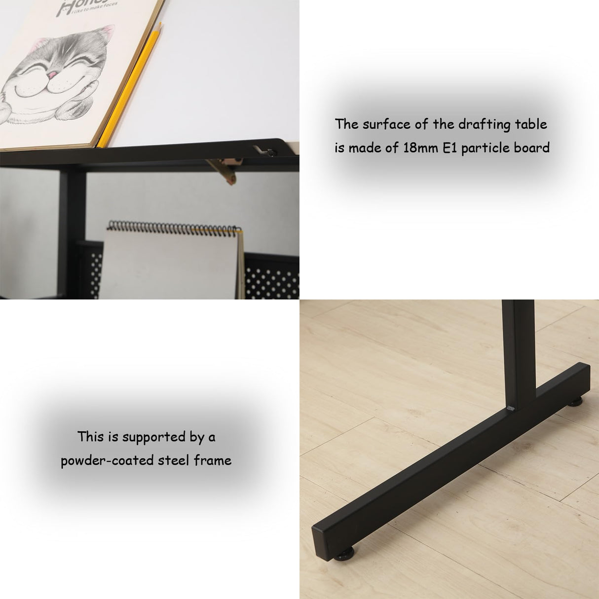 Drafting Drawing Table with Stool and 3 Drawers, Adjustable and Extendable,Sturdy Construction for Adults and Teen(White) anwickjeff