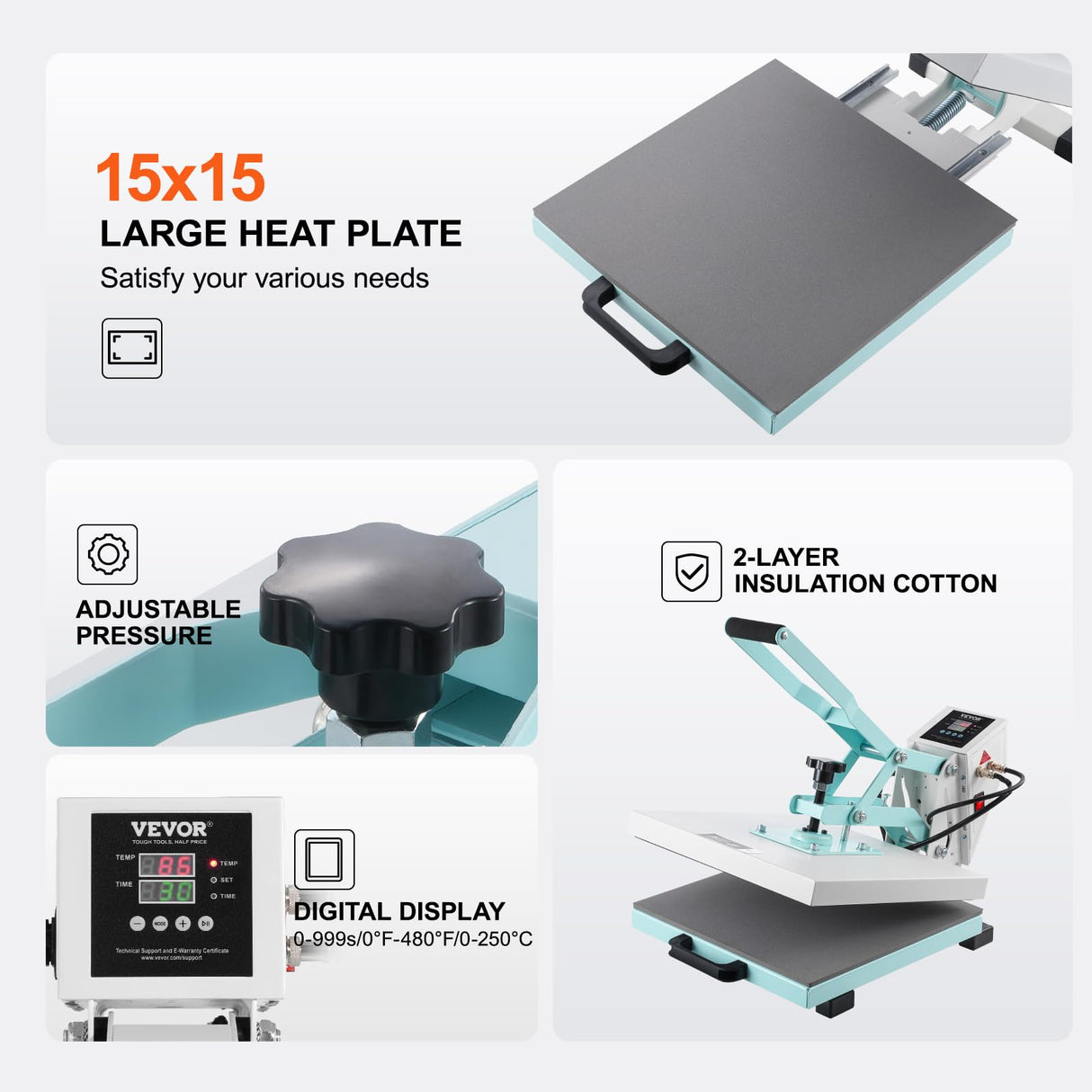 VEVOR Heat Press 15x15, High Pressure Heat Press Machine for T Shirts, Slide Out Professional Heat Press for Sublimation, Vinyl, Heat Transfer Projects, Heats Up Fast & Evenly, Green VEVOR