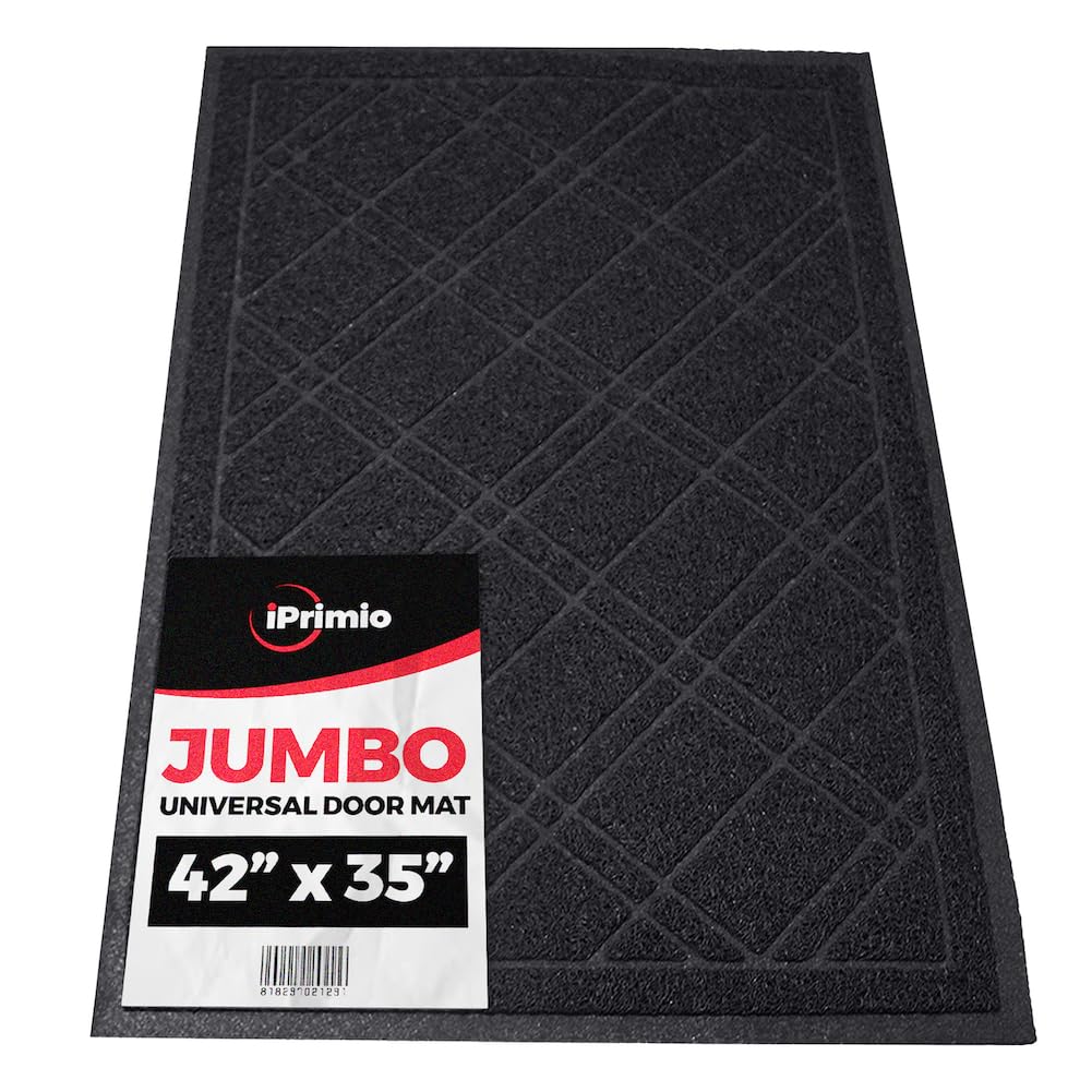 SlipToGrip Universal Door Mat, Plaid Design - Black, 42 x 35 - Anti Slip, Durable & Washable, Outdoor & Indoor Floor Welcome Mat Door Mat Entry -Rug for Garage, Patio, Front Door, Dust Absorbent SlipToGrip