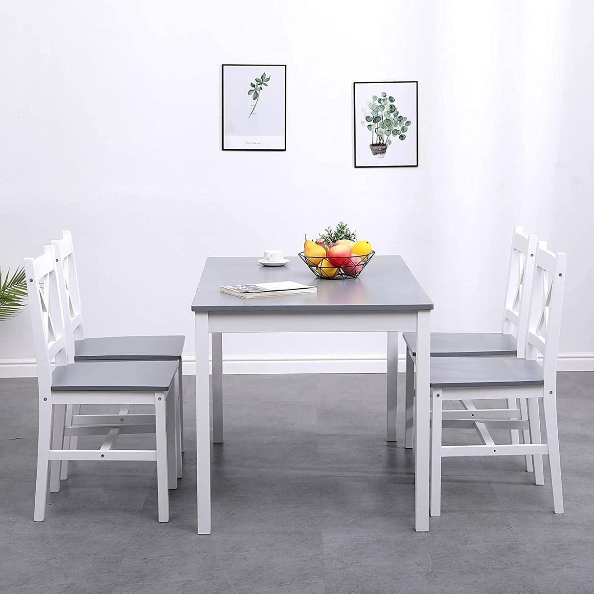 SogesPower Dining Table Set for 4, 5-Piece Wood Kitchen Dining Table Set with 4 Chairs for Kitchen Dining Room Restaurant Small Space, Grey&White SogesPower