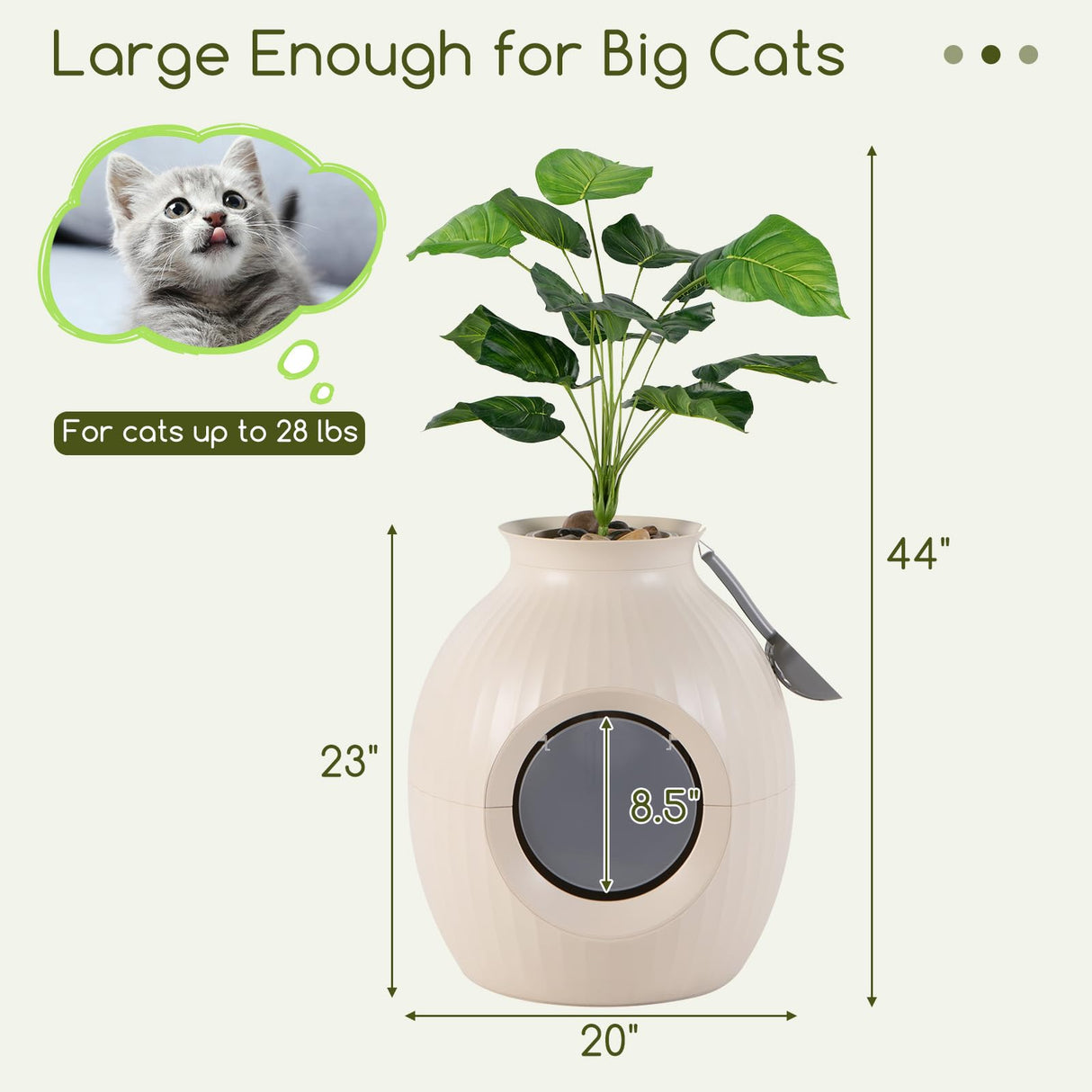 Tangkula Hidden Litter Box Plant, Cat Litter Box Enclosure Furniture with Odor Removal System, 4 Modes Lights, Artificial Plant, Pebbles, Door, Scoop, Planter Litter Box for Large Cats, Easy to Clean Tangkula