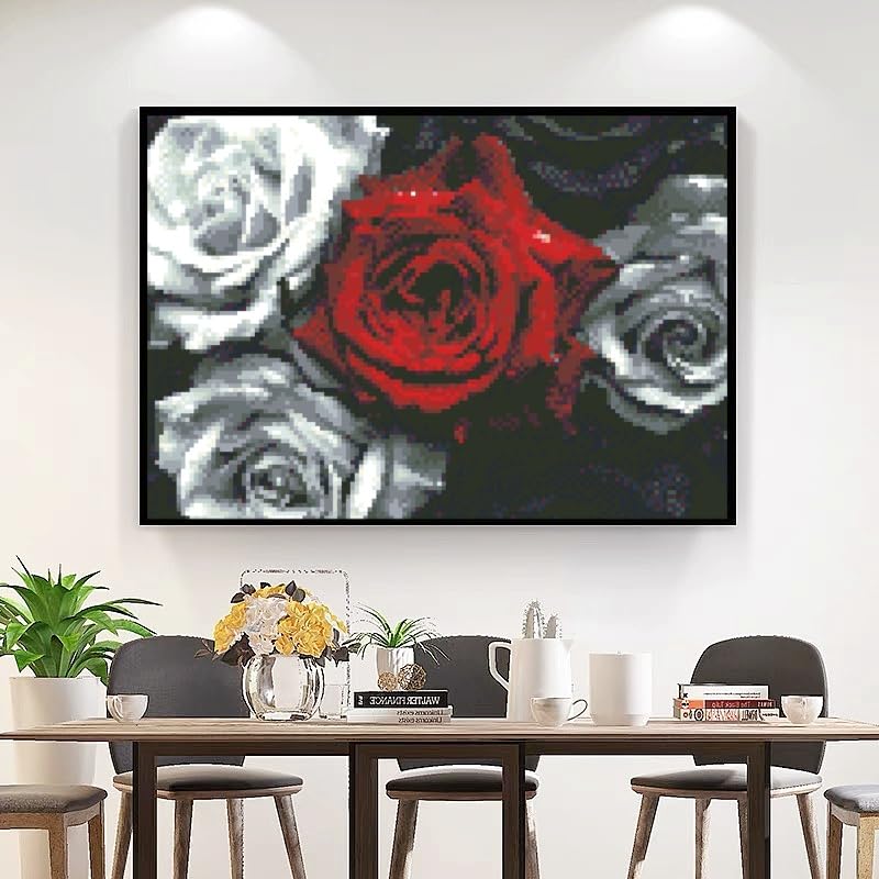 DIY Diamond Painting Red and Black Roses Full Square Drill Kits Embroidery Cross Stitch Mosaic Art for Adults Home Wall Decoration Beautiful Picture for Festival Gift 16x12IN WoodArtSupply