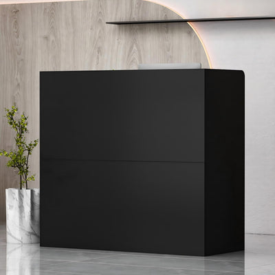 FUFU&GAGA Reception Desk with Counter, Lockable Drawers & Shelves, Cabinet, Front Counter Table for Checkout, Salon Reception Room Store Office, Black, 47.3" W x 18.3" D x 43.3" H