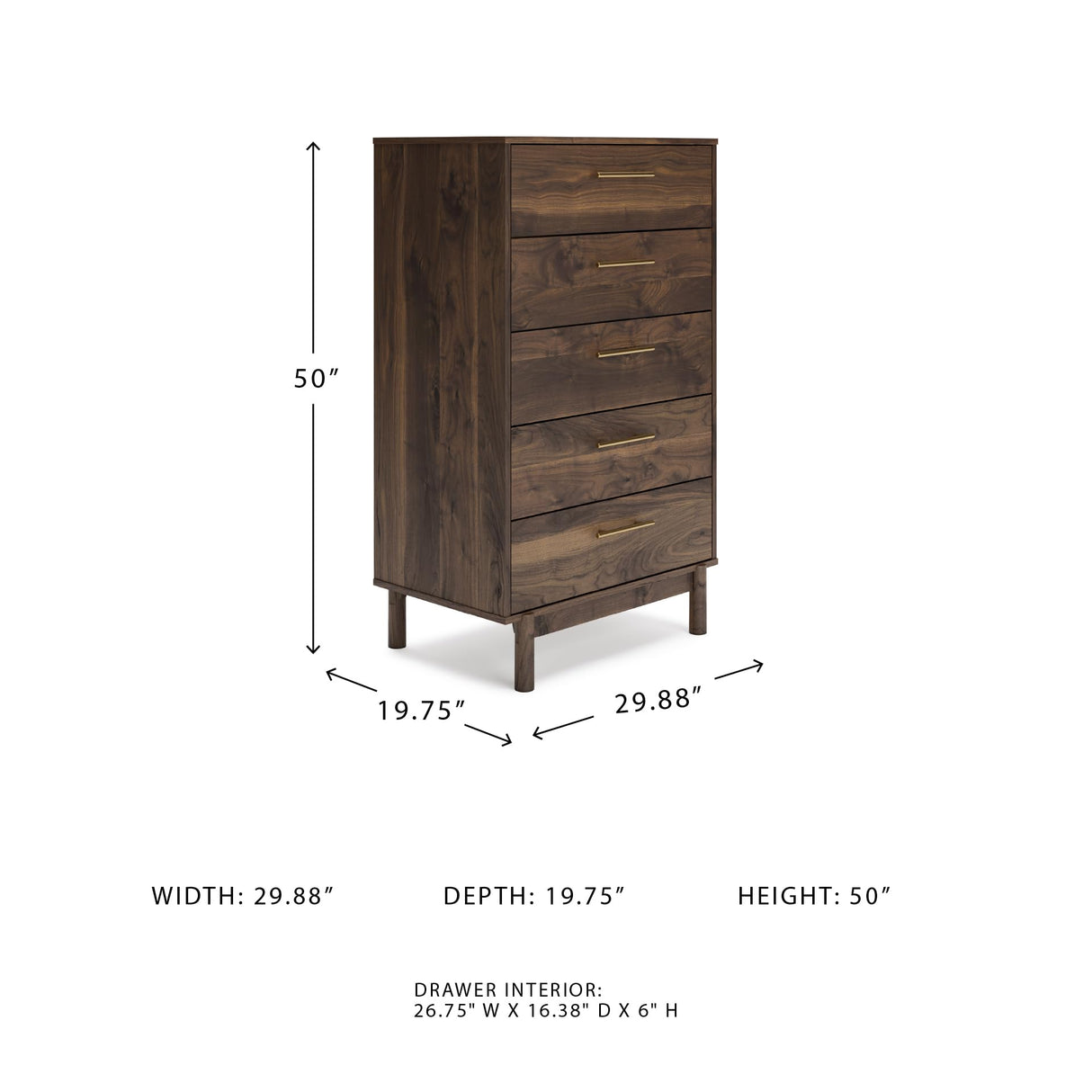 Signature Design by Ashley Calverson Contemporary 5 Drawer Chest of Smooth-Gliding Drawers and Safety Stop, Dark Brown Signature Design by Ashley