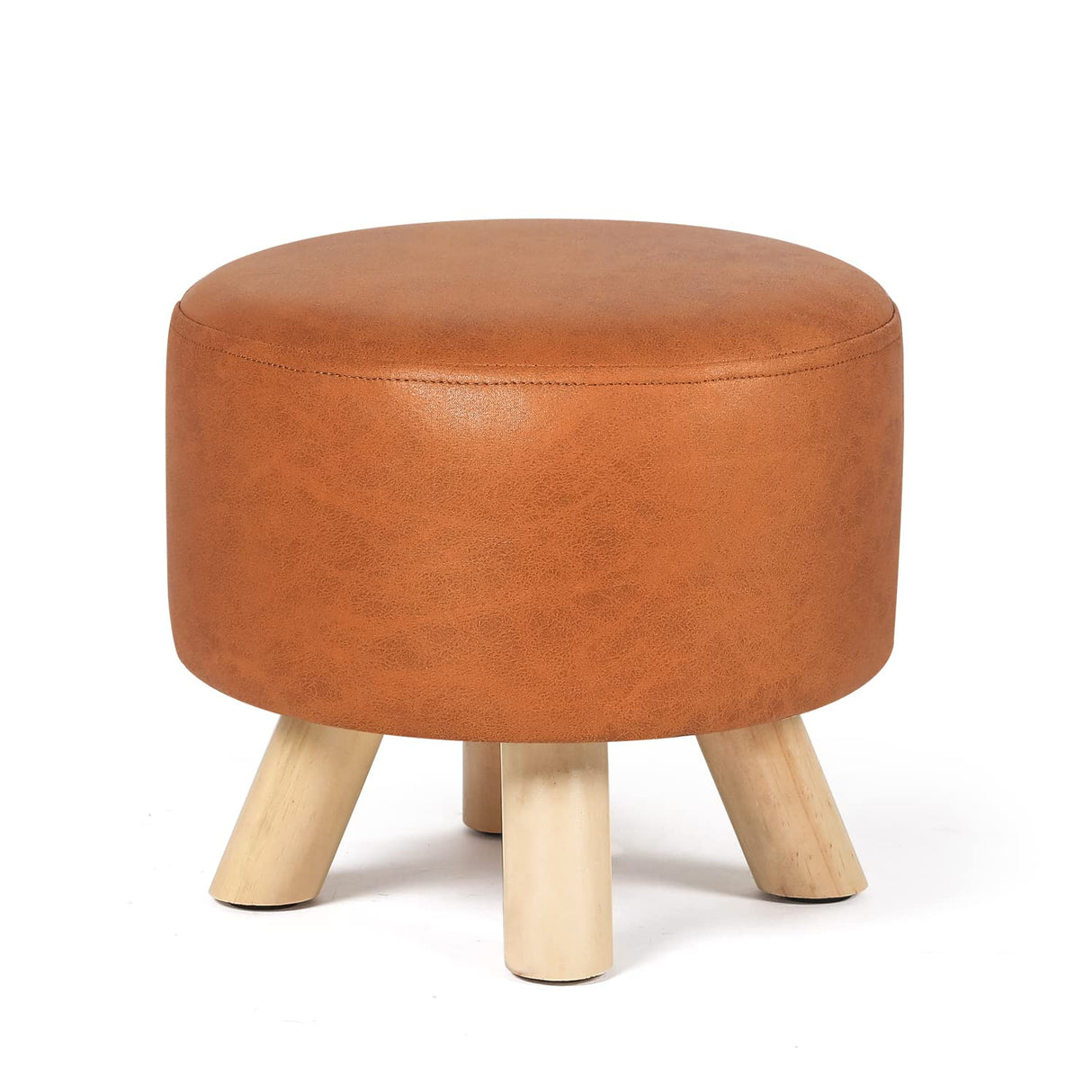 Asense Small Round Ottoman Foot Rest Stool Fabric Padded Seat Footstool Ottoman with Wooden Legs (Dark Orange,Fabric) Asense