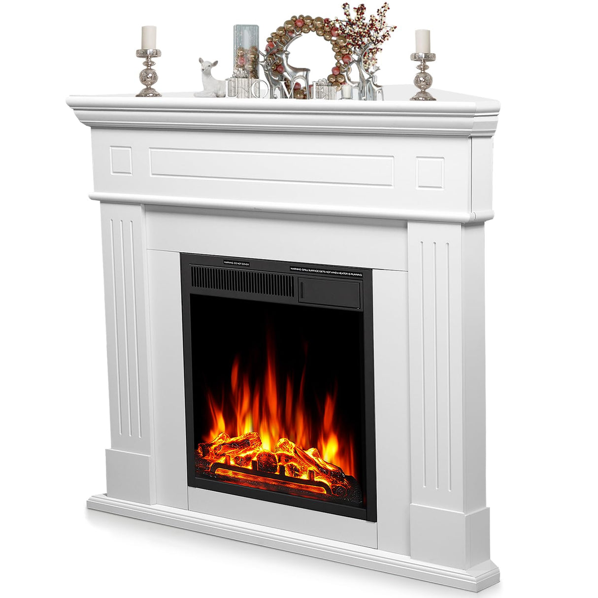 R.W.FLAME 43” Corner Electric Fireplace Mantel Wooden Surround Firebox, TV Stand with Freestanding Electric Fireplace, Remote Control, Adjustable Led Flame, 750W/1500W Pearl White R.W.FLAME