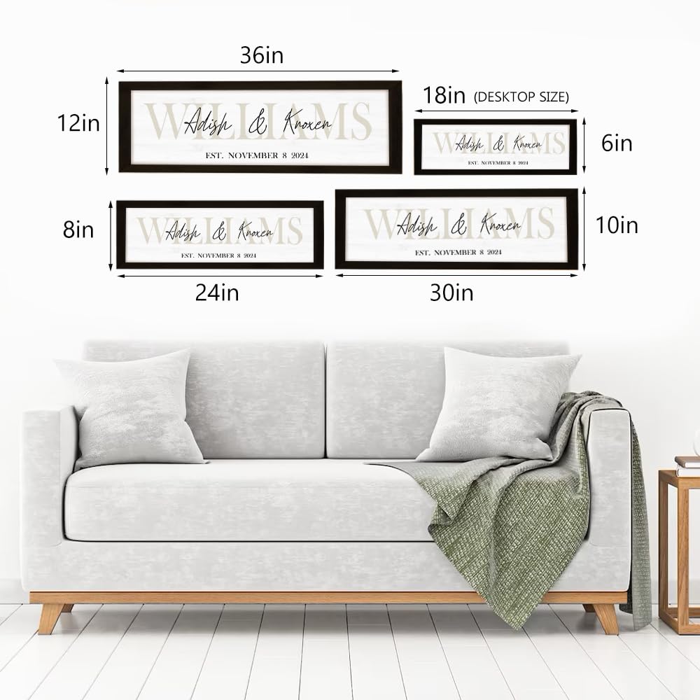Wedding Gifts for Couples | Anniversary Gift | Engagement Gifts | Custom Wood Sign | Personalized Framed Wooden Family Name Sign for Home Decor Wall | Monogram Name Wall Decor (Black Frame, Couples) YATIE